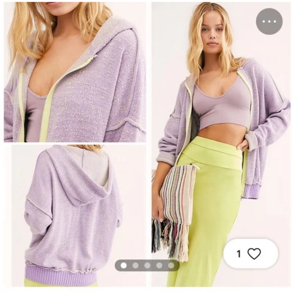 Free People XS Women Full ZIP Up Sweater Oversized Lilac Purple in Bloom H04